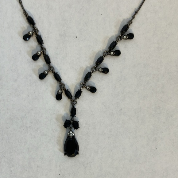 Vintage LC Necklace Black Teardrops w/Clear Rhinestones & Matching Bracelet - Picture 2 of 7